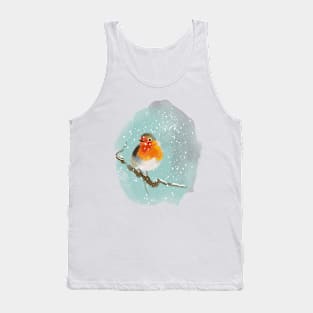 Robin on a tree branch in the snow Tank Top